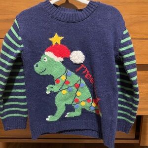 Jojo Maman Dinosaur Christmas Sweater - Blue and Green